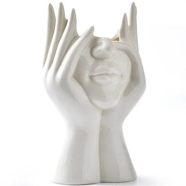 Abstract Face Ceramic Vase for Flowers-Home Decor > Vases-casanuva-casanuva