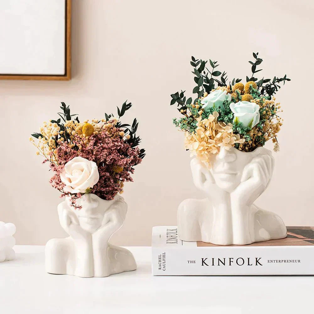 Abstract Face Ceramic Vase for Flowers-Home Decor > Vases-casanuva-casanuva