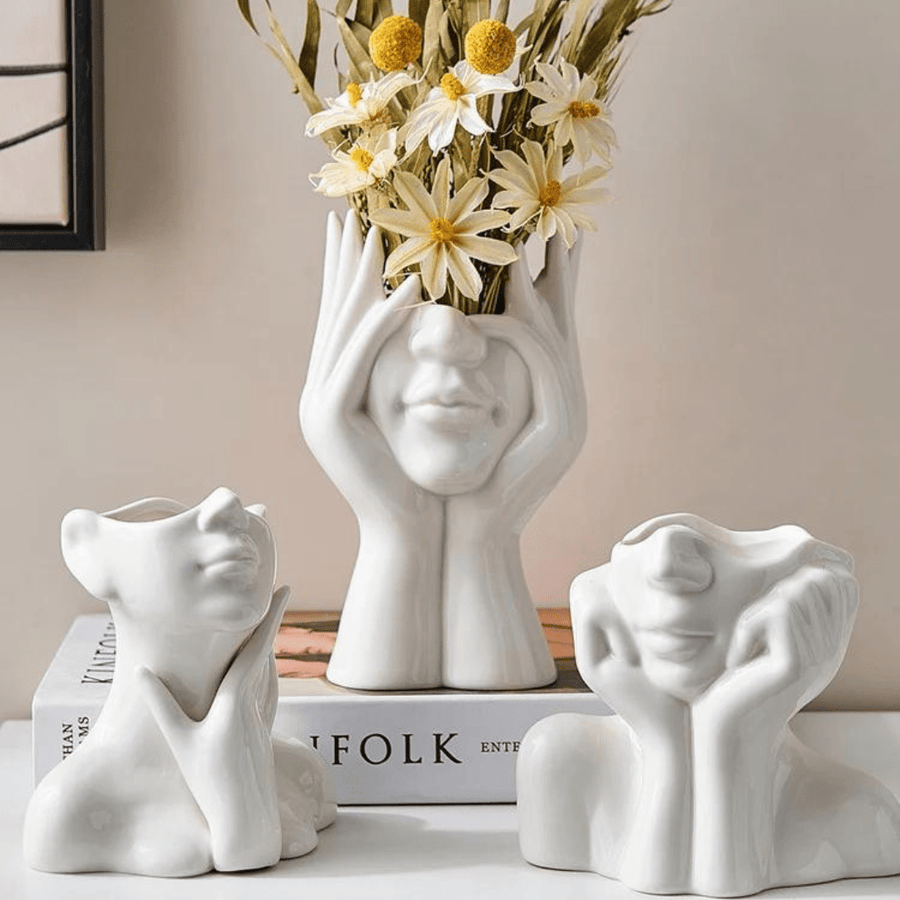 Abstract Face Ceramic Vase for Flowers-Home Decor > Vases-casanuva-casanuva