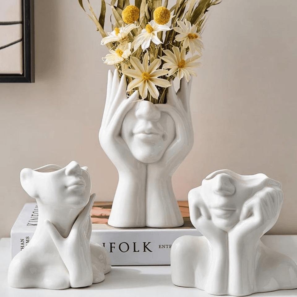 Abstract Face Ceramic Vase for Flowers-Home Decor > Vases-casanuva-casanuva