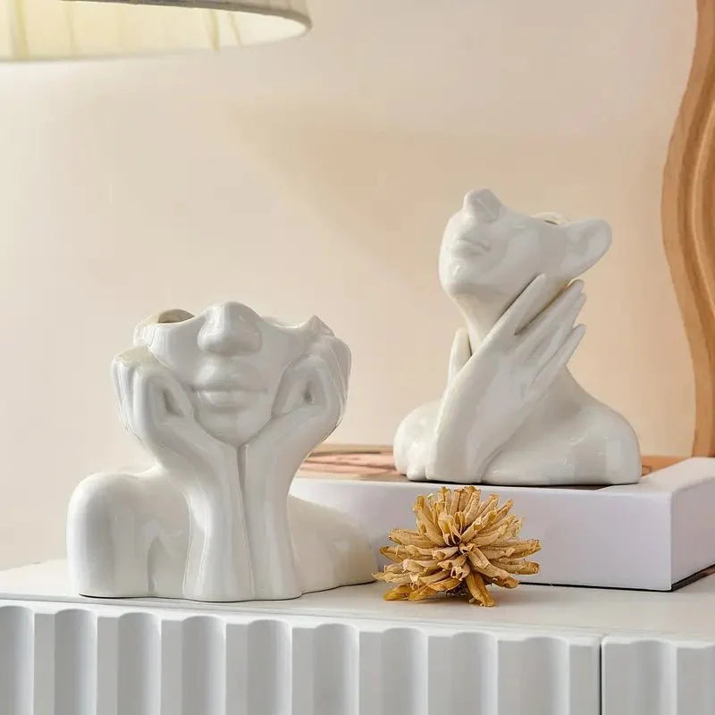 Abstract Face Ceramic Vase for Flowers-Home Decor > Vases-casanuva-casanuva