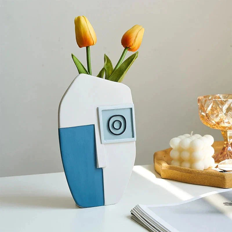 Abstract Face Vase Ceramic Art Piece-Home Decor > Vases-casanuva-Blue-casanuva