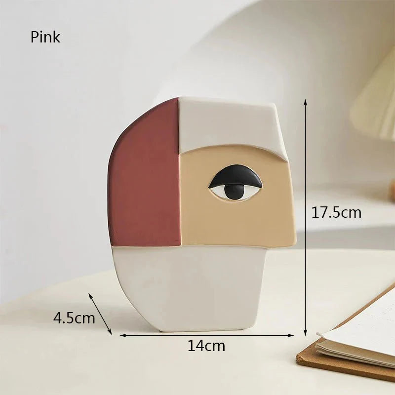 Abstract Face Vase Ceramic Art Piece-Home Decor > Vases-casanuva-Pink-casanuva