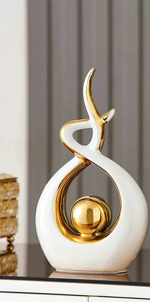 Abstract Golden Ceramic Sculpture-Home Decor > Sculptures & Figurines-casanuva-Spiral 17x6x27cm-White-casanuva