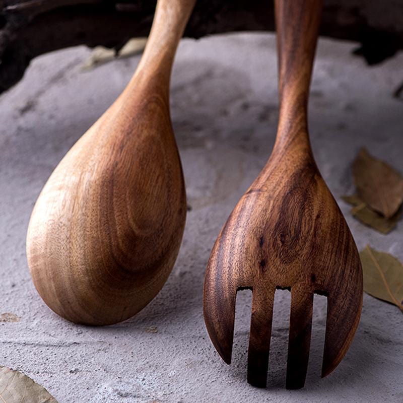 Acacia Wood Salad Serving Set Handcrafted Kitchen Utensils-Kitchen & Dining > Cooking Utensils-casanuva-casanuva