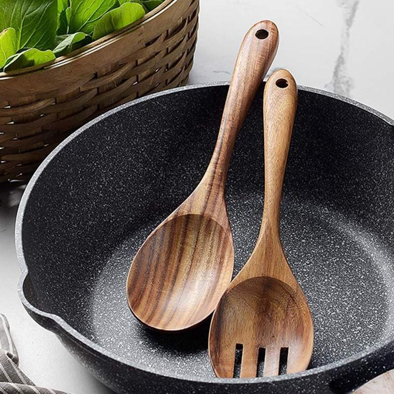 Acacia Wood Salad Serving Set Handcrafted Kitchen Utensils-Kitchen & Dining > Cooking Utensils-casanuva-casanuva
