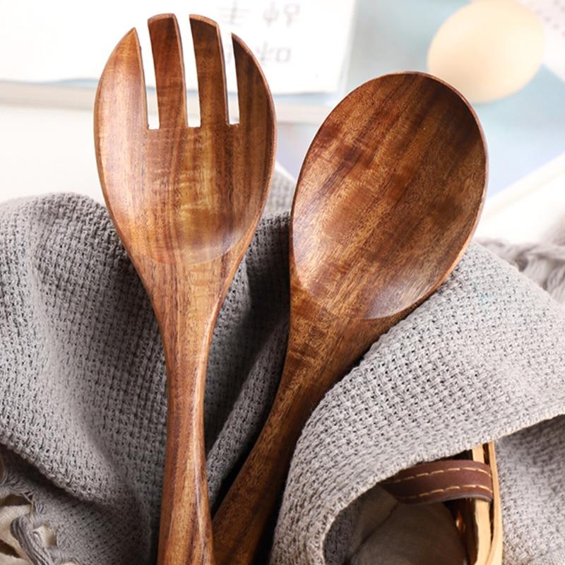 Acacia Wood Salad Serving Set Handcrafted Kitchen Utensils-Kitchen & Dining > Cooking Utensils-casanuva-casanuva