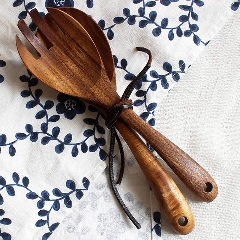 Acacia Wood Salad Serving Set Handcrafted Kitchen Utensils-Kitchen & Dining > Cooking Utensils-casanuva-casanuva