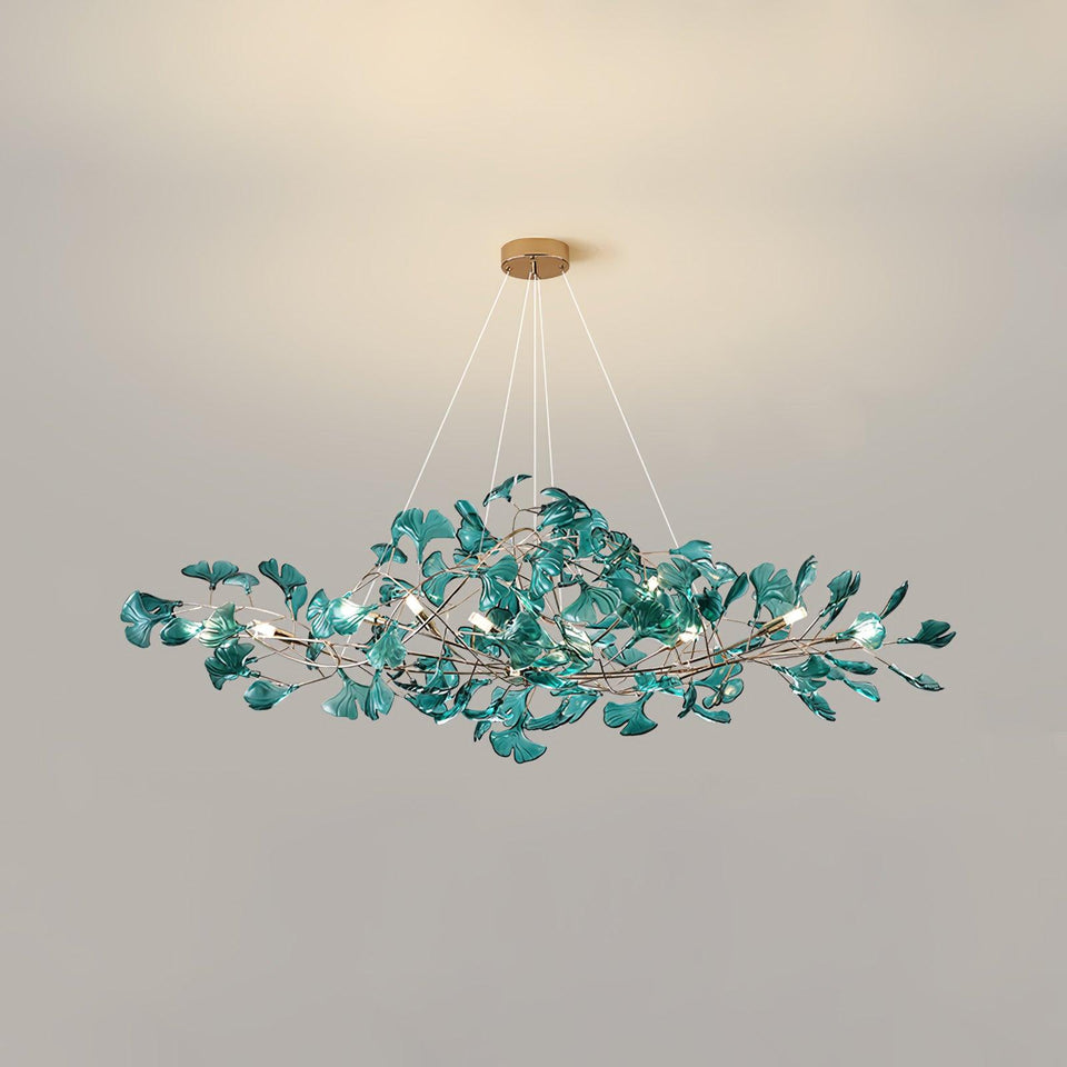 Acrylic Ginkgo Leaf Pendant Light-Lighting > Pendant Lights-casanuva-120cmx40cmx40cm-Gold & Dark green-casanuva