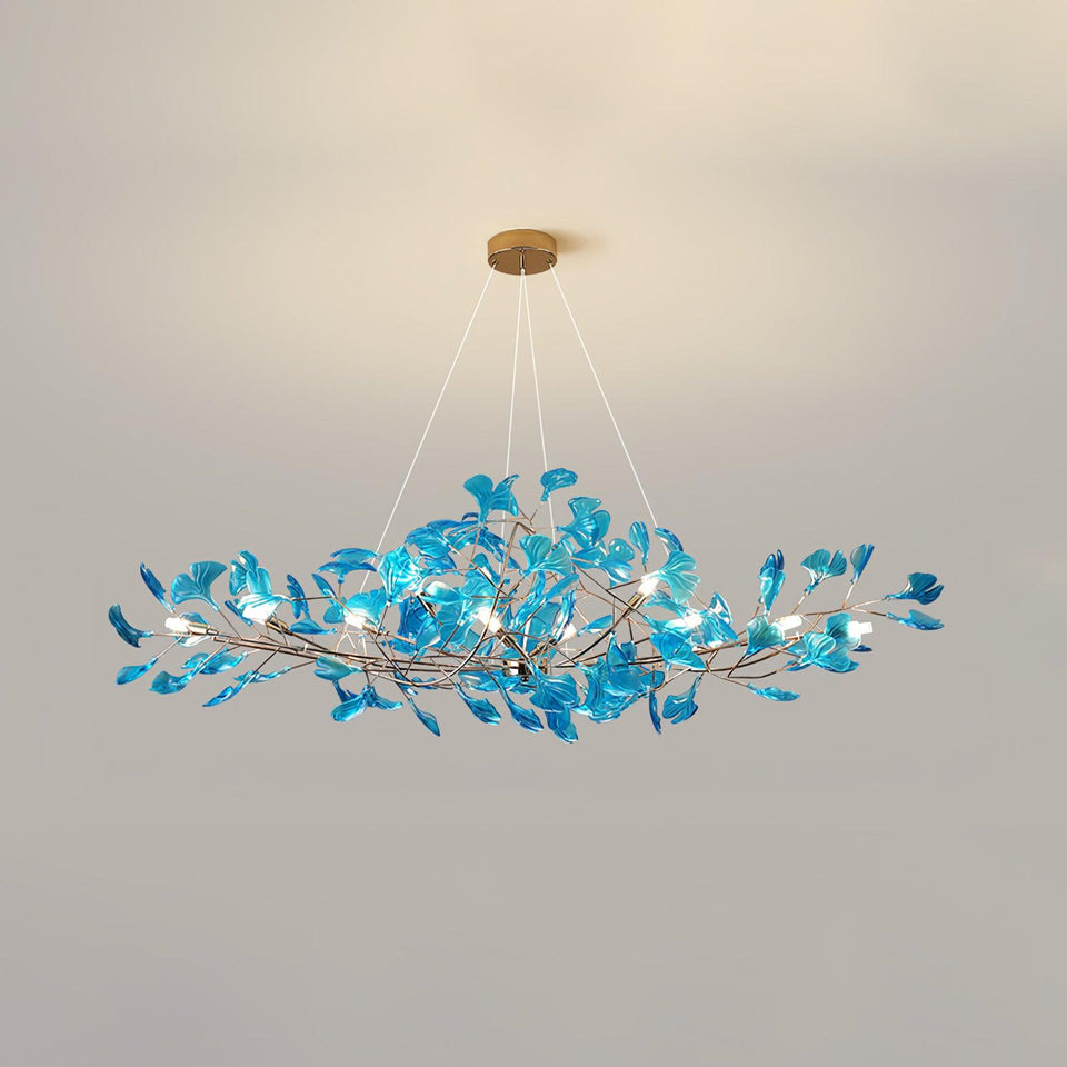Acrylic Ginkgo Leaf Pendant Light-Lighting > Pendant Lights-casanuva-125cmx45cmx45cm-Gold & Royal blue-casanuva