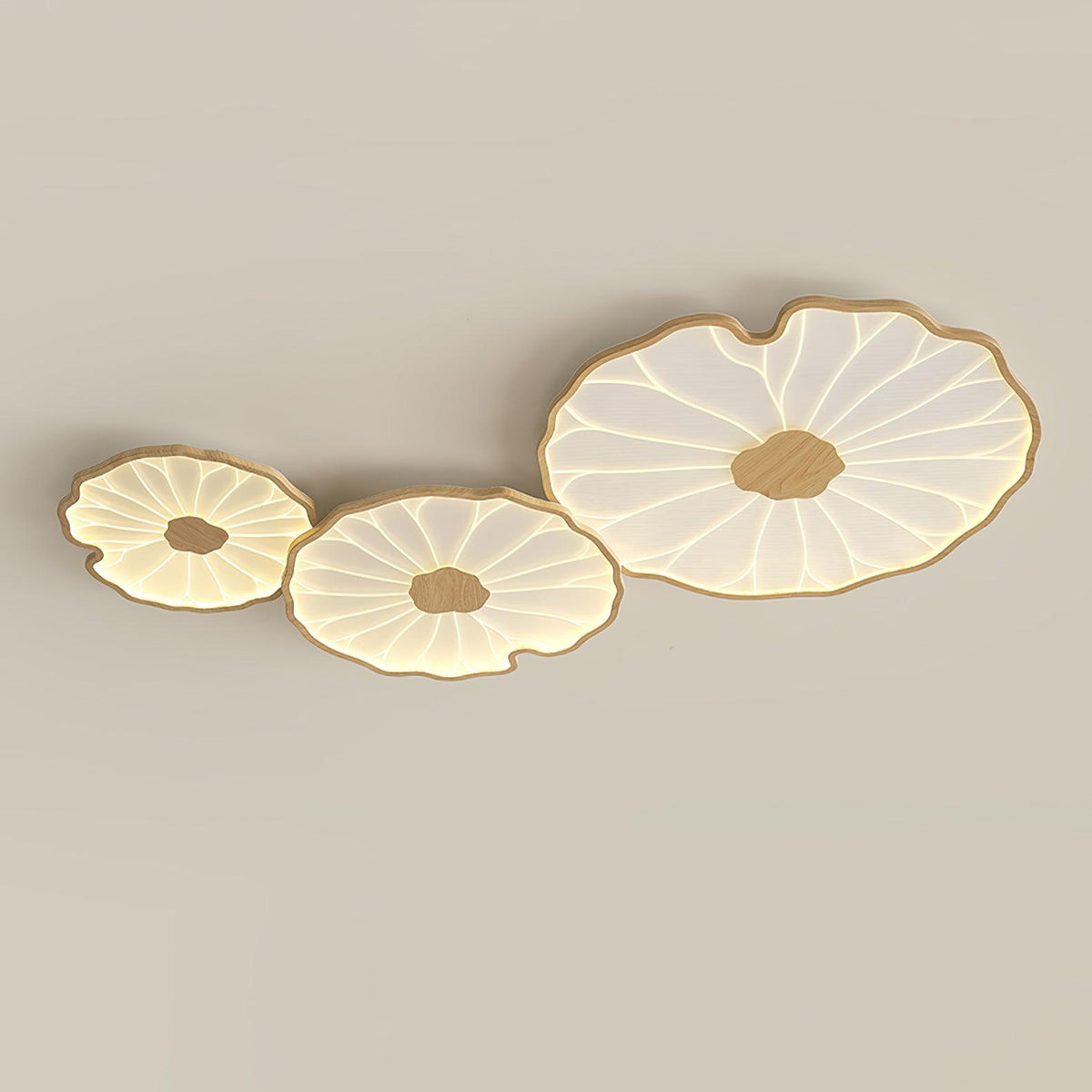 Acrylic Lotus Leaf Ceiling Lamp-Lighting > Ceiling Lights-casanuva-100cmx60cmx6cm-Nature Wood Grain Finish-Warm Light-casanuva