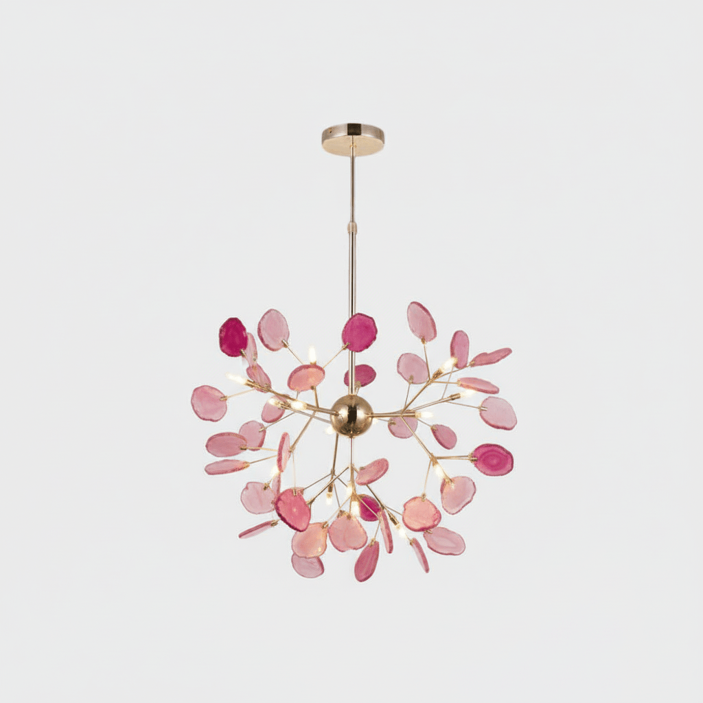 Agate Chandelier Light Fixture-Lighting > Chandeliers & Pendant Lights-casanuva-16 heads 60cmx50cm-Pink-casanuva