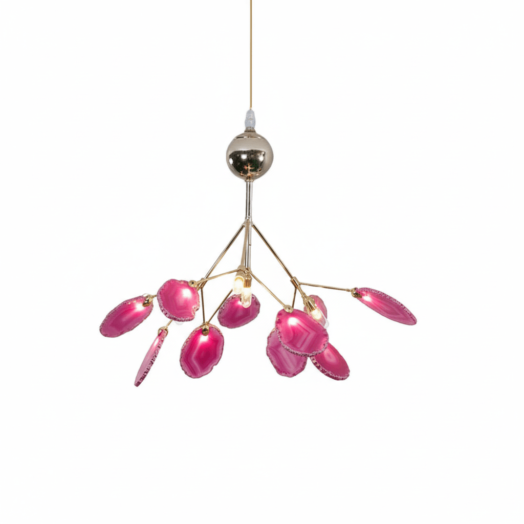 Agate Chandelier Light Fixture-Lighting > Chandeliers & Pendant Lights-casanuva-4 heads 30cmx30cm-Pink-casanuva