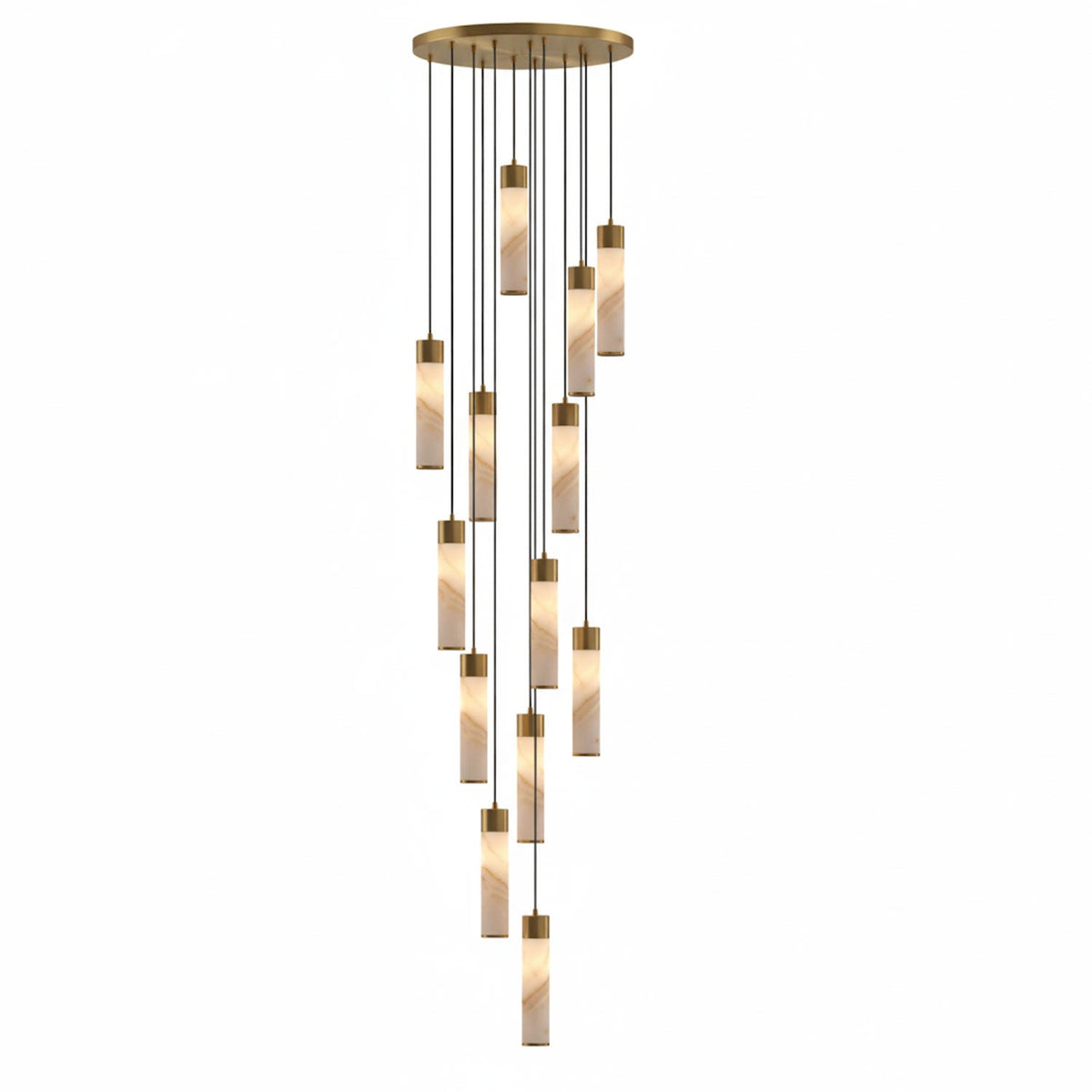 Alabaster Brass Pendant Lamp-Lighting > Pendant Lights-casanuva-13 Heads 50cmx249cm-Brass & White Alabaster-Warm White-casanuva