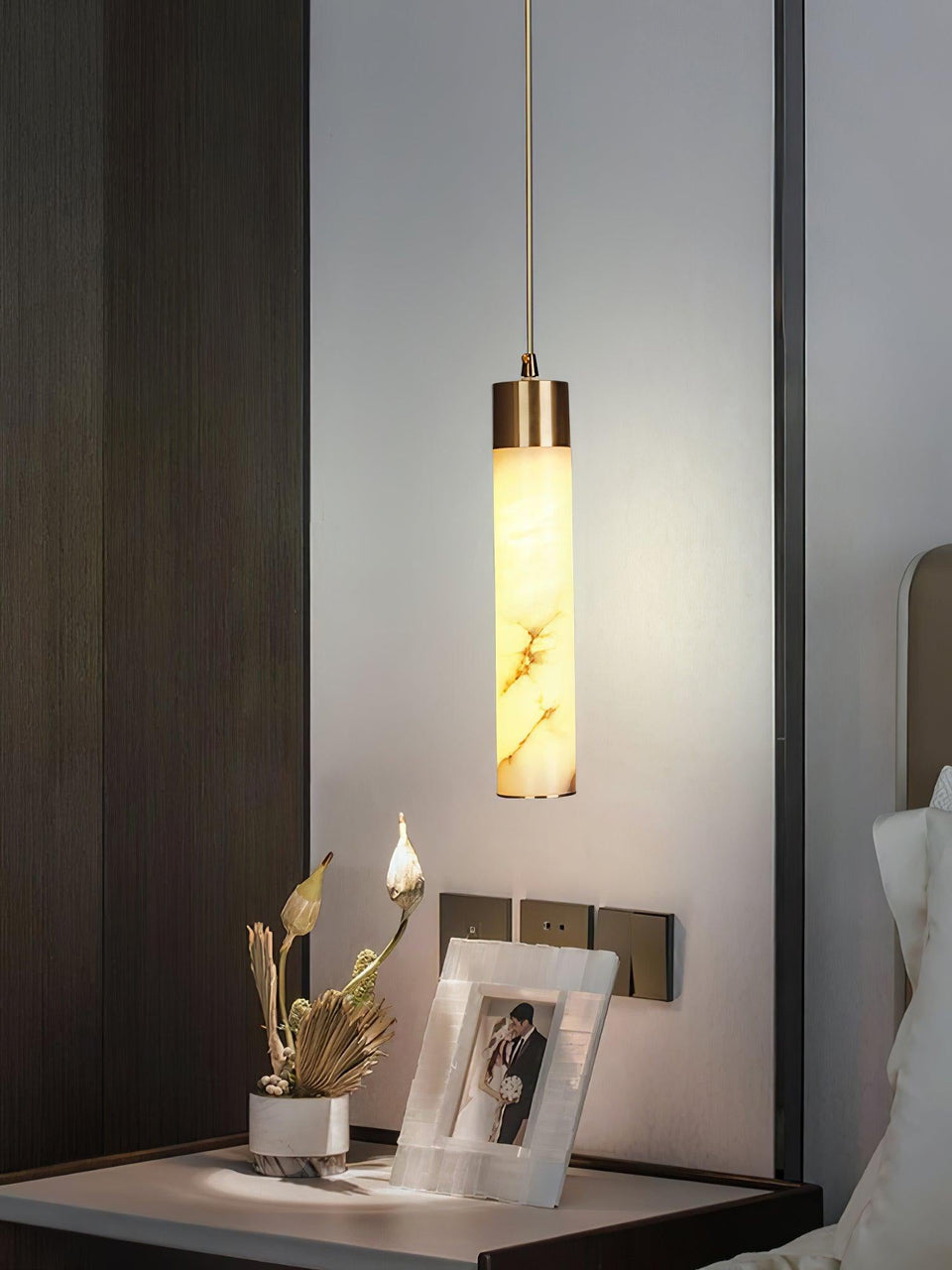 Alabaster Brass Pendant Lamp-Lighting > Pendant Lights-casanuva-casanuva