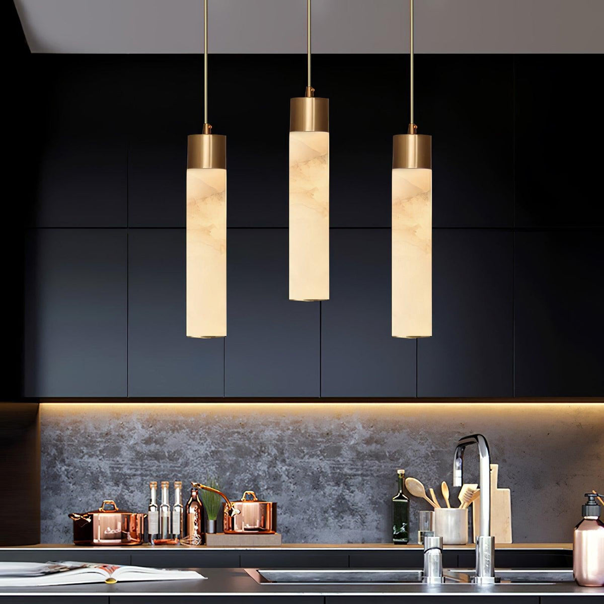 Alabaster Brass Pendant Lamp-Lighting > Pendant Lights-casanuva-casanuva