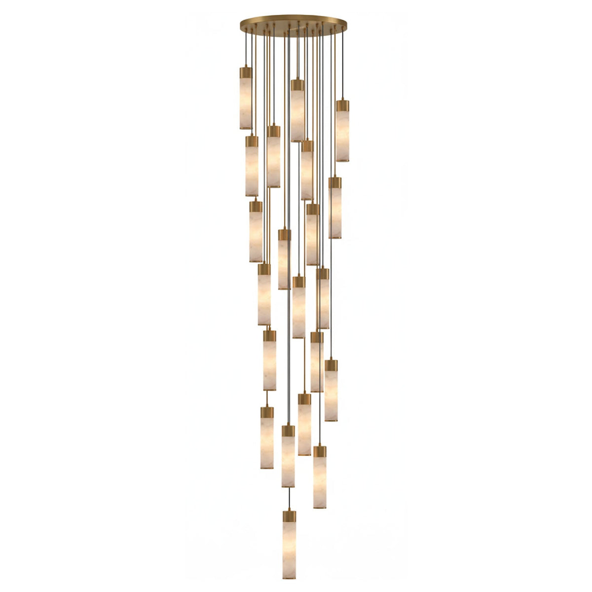 Alabaster Brass Pendant Lamp-Lighting > Pendant Lights-casanuva-21 Heads 50cmx300cm-Brass & White Alabaster-Warm White-casanuva