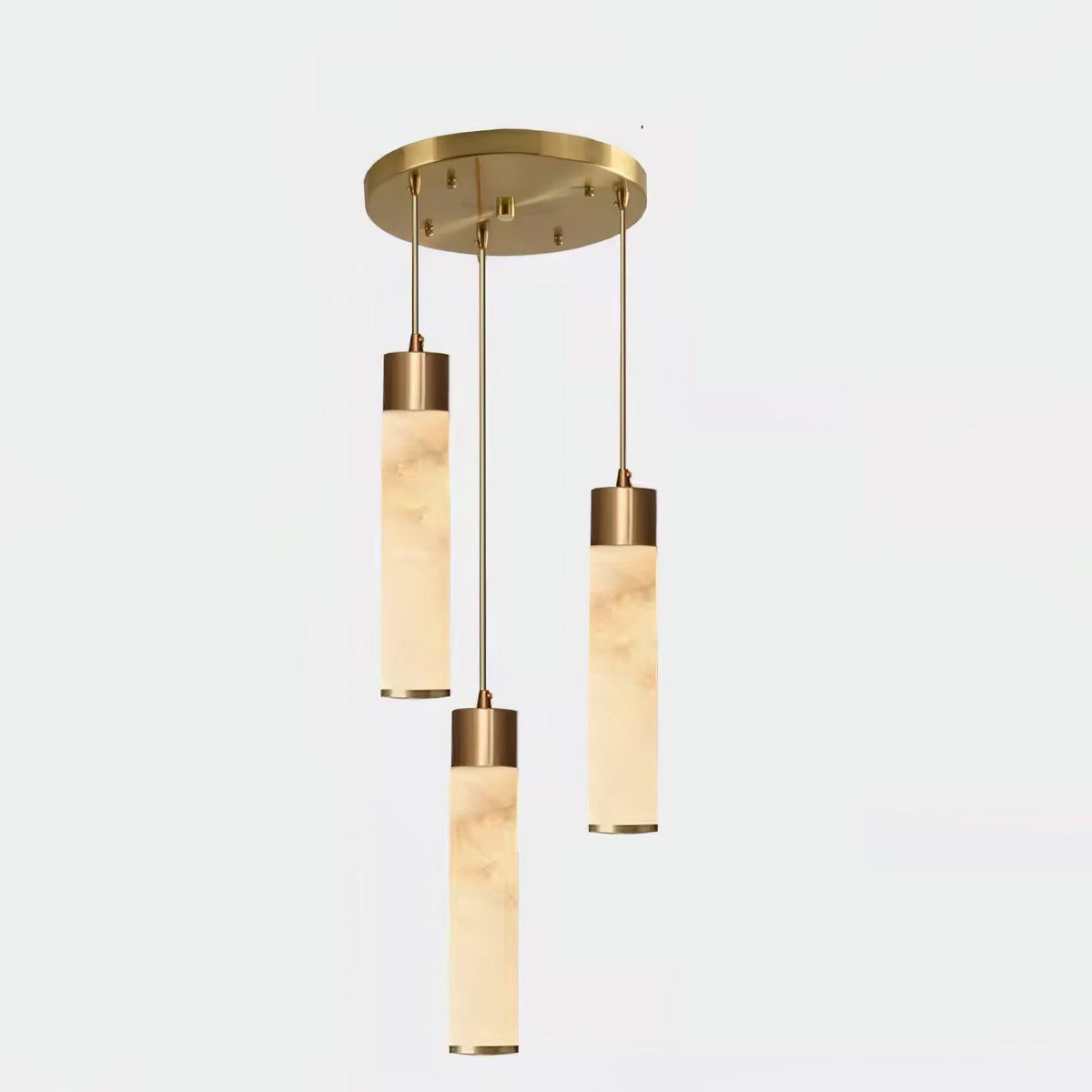 Alabaster Brass Pendant Lamp-Lighting > Pendant Lights-casanuva-3 Heads 30cmx150cm-Brass & White Alabaster-Warm White-casanuva