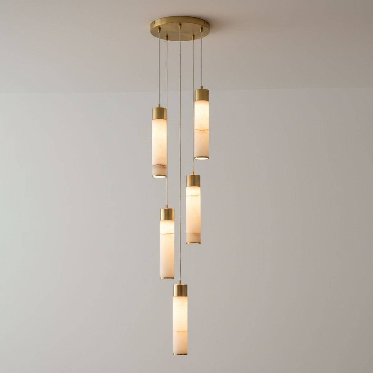 Alabaster Brass Pendant Lamp-Lighting > Pendant Lights-casanuva-5 Heads 30cmx150cm-Brass & White Alabaster-Warm White-casanuva