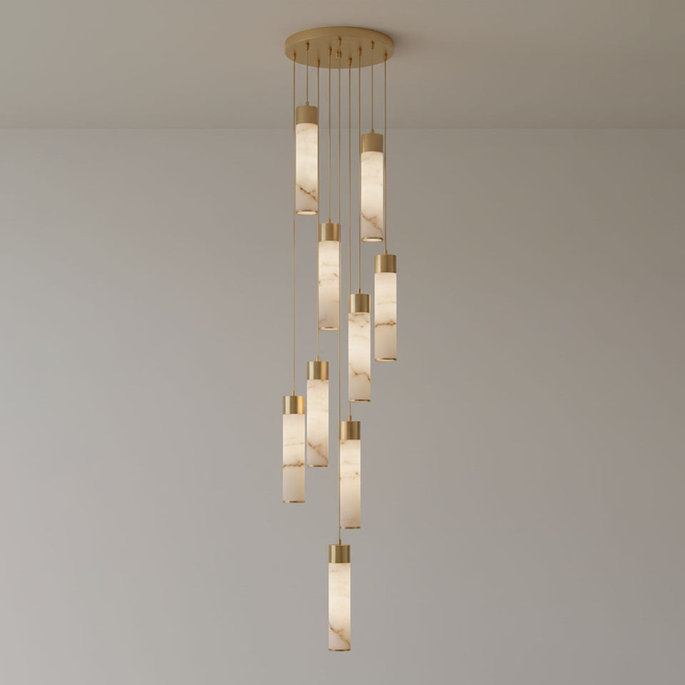 Alabaster Brass Pendant Lamp-Lighting > Pendant Lights-casanuva-9 Heads 30cmx200cm-Brass & White Alabaster-Warm White-casanuva