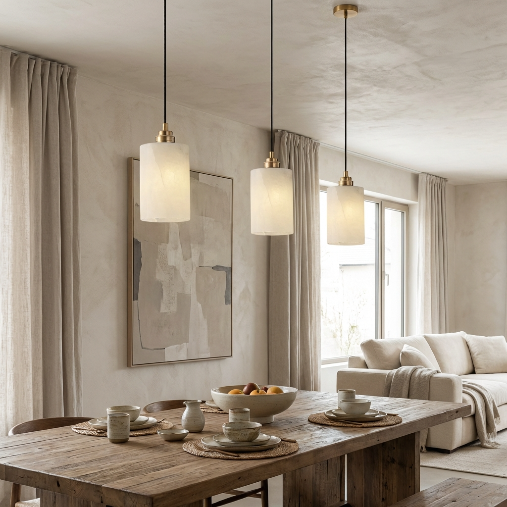 Alabaster Cylinder Pendant Light Natural Finish-Lighting > Pendant Lights-casanuva-casanuva
