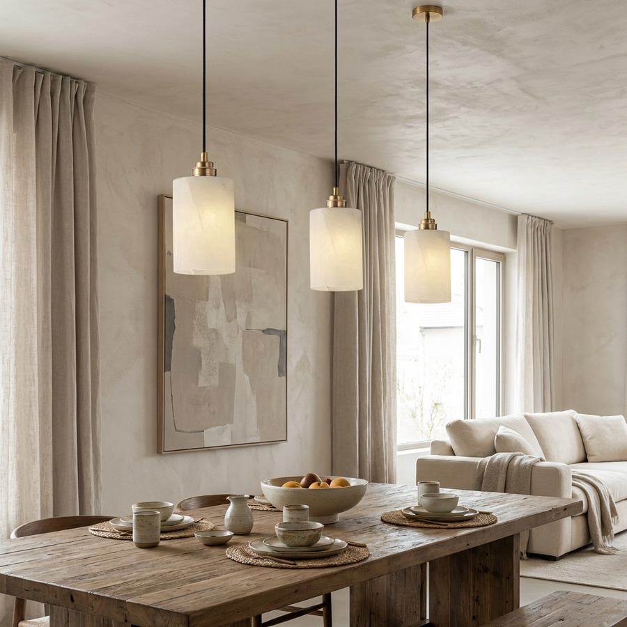 Alabaster Cylinder Pendant Light Natural Finish-Lighting > Pendant Lights-casanuva-casanuva