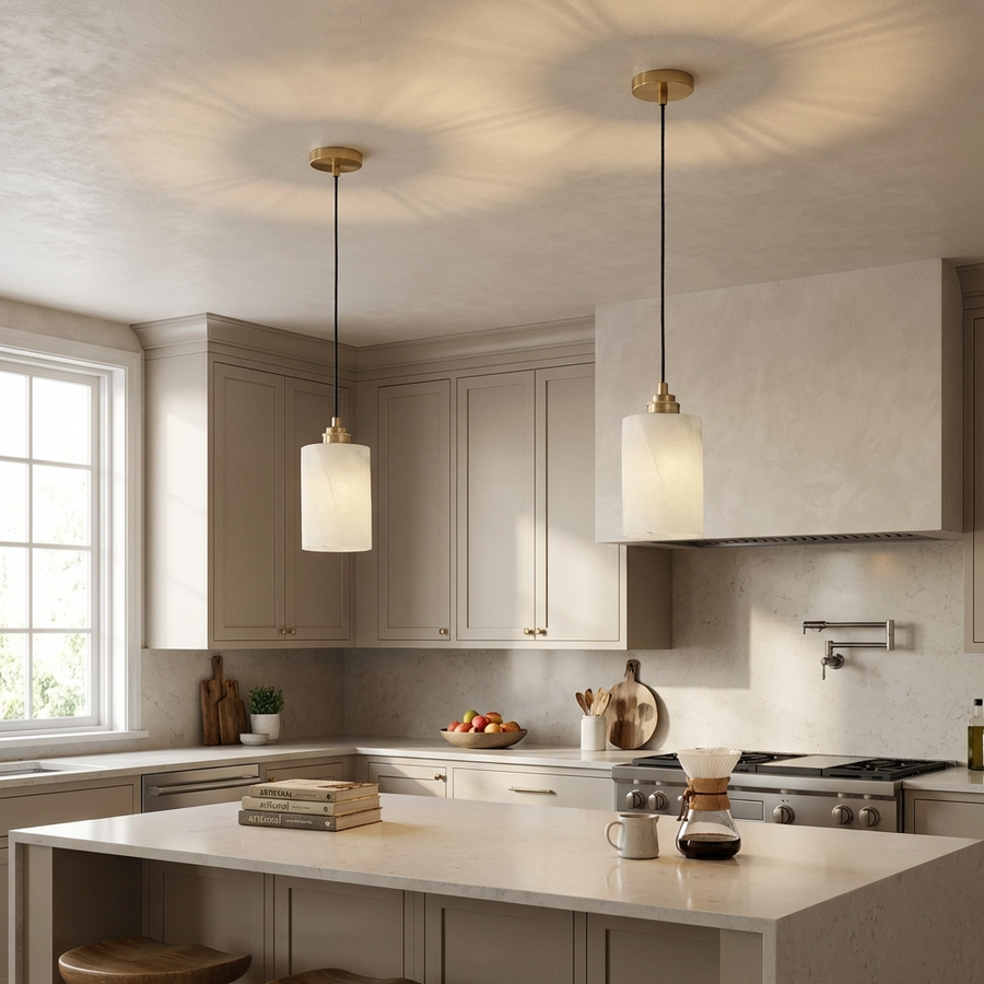 Alabaster Cylinder Pendant Light Natural Finish-Lighting > Pendant Lights-casanuva-casanuva