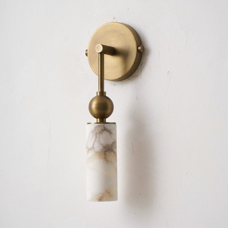 Alabaster Wall Lamp-Lighting > Wall Lights-casanuva-1 head 6cmx7cmx36cm-Brass & White-casanuva