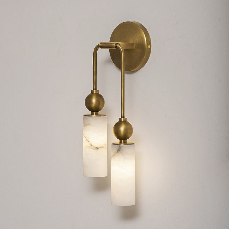 Alabaster Wall Lamp-Lighting > Wall Lights-casanuva-2 heads 15cmx7cmx45cm-Brass & White-casanuva