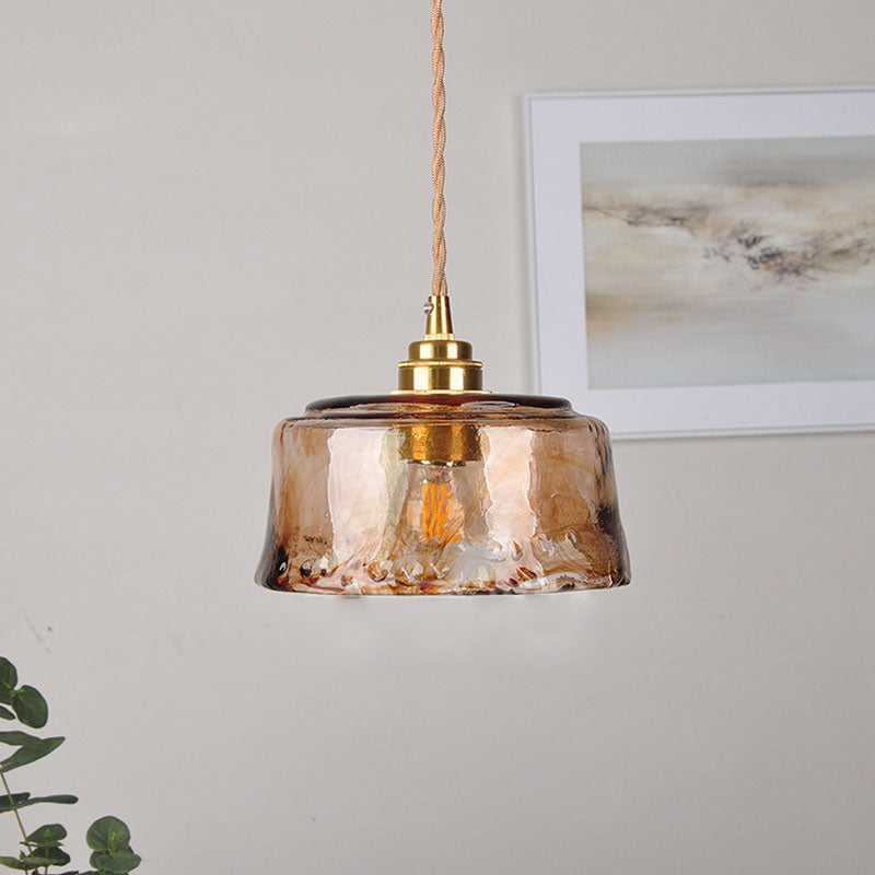 Amber Glass Brass Pendant Light 1-Light Round Design-Lighting > Pendant Lights-casanuva-casanuva
