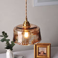 Amber Glass Brass Pendant Light 1-Light Round Design-Lighting > Pendant Lights-casanuva-casanuva