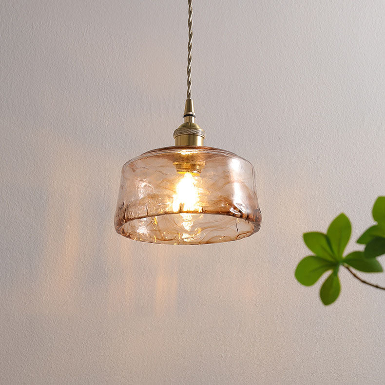 Amber Glass Brass Pendant Light 1-Light Round Design-Lighting > Pendant Lights-casanuva-casanuva