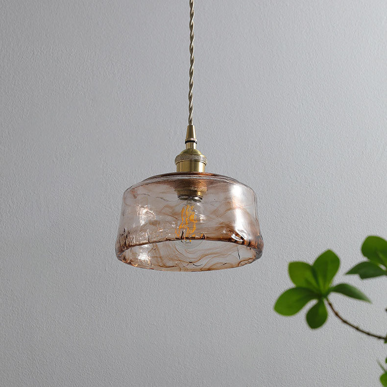 Amber Glass Brass Pendant Light 1-Light Round Design-Lighting > Pendant Lights-casanuva-casanuva