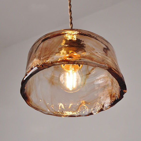 Amber Glass Brass Pendant Light 1-Light Round Design-Lighting > Pendant Lights-casanuva-casanuva