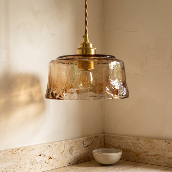 Amber Glass Brass Pendant Light 1-Light Round Design-Lighting > Pendant Lights-casanuva-casanuva