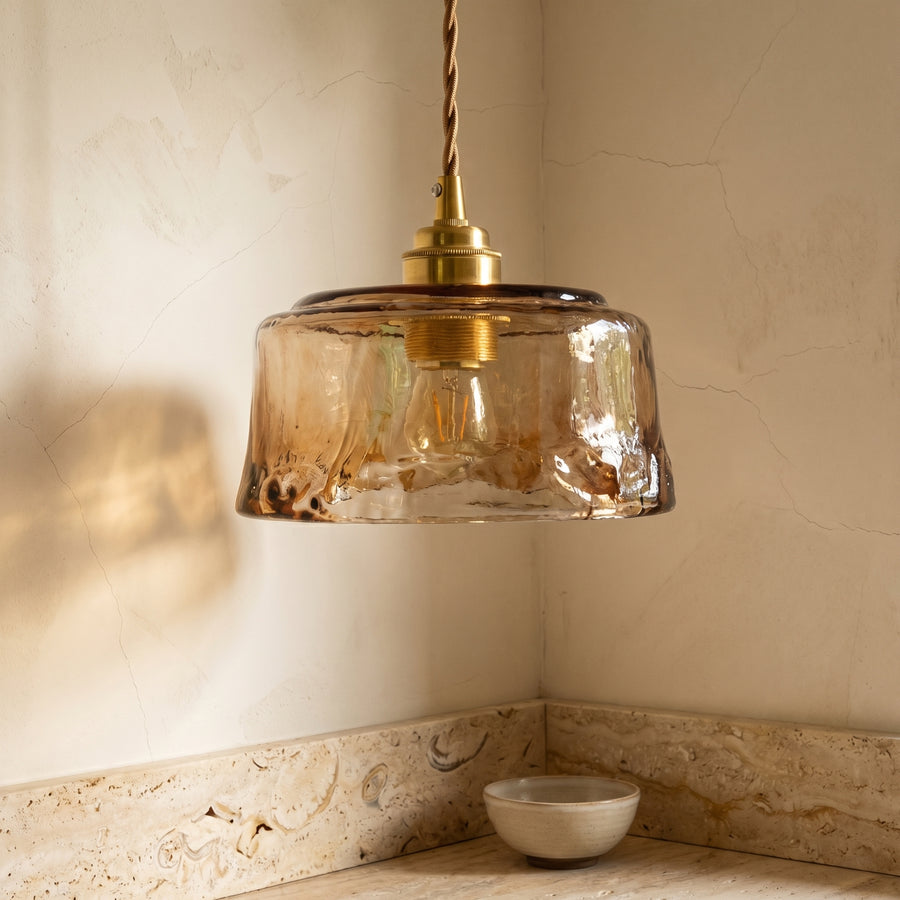 Amber Glass Brass Pendant Light 1-Light Round Design-Lighting > Pendant Lights-casanuva-casanuva