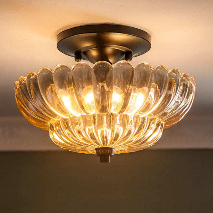 Amber Glass Semi-Flush Ceiling Light-Lighting > Ceiling Lights-casanuva-casanuva