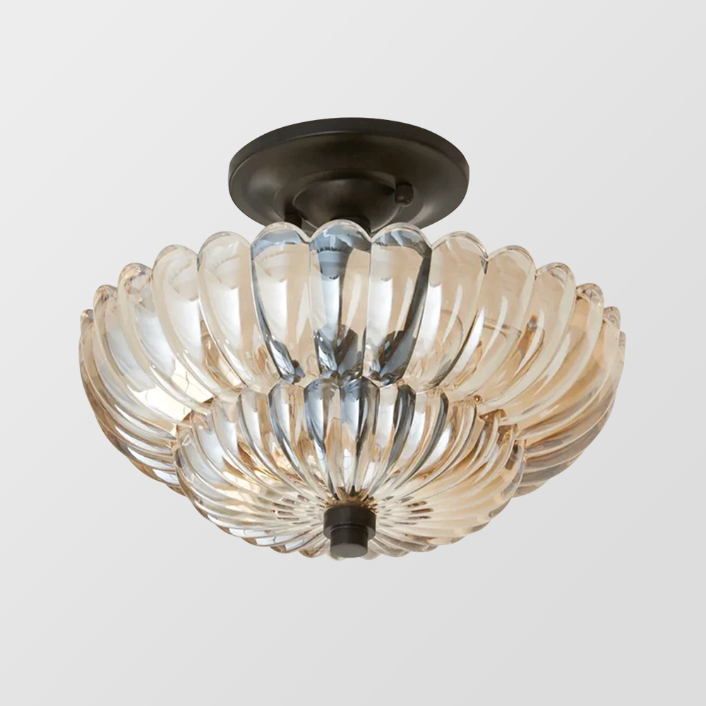 Amber Glass Semi-Flush Ceiling Light-Lighting > Ceiling Lights-casanuva-Champagne-D30*H26cm-casanuva