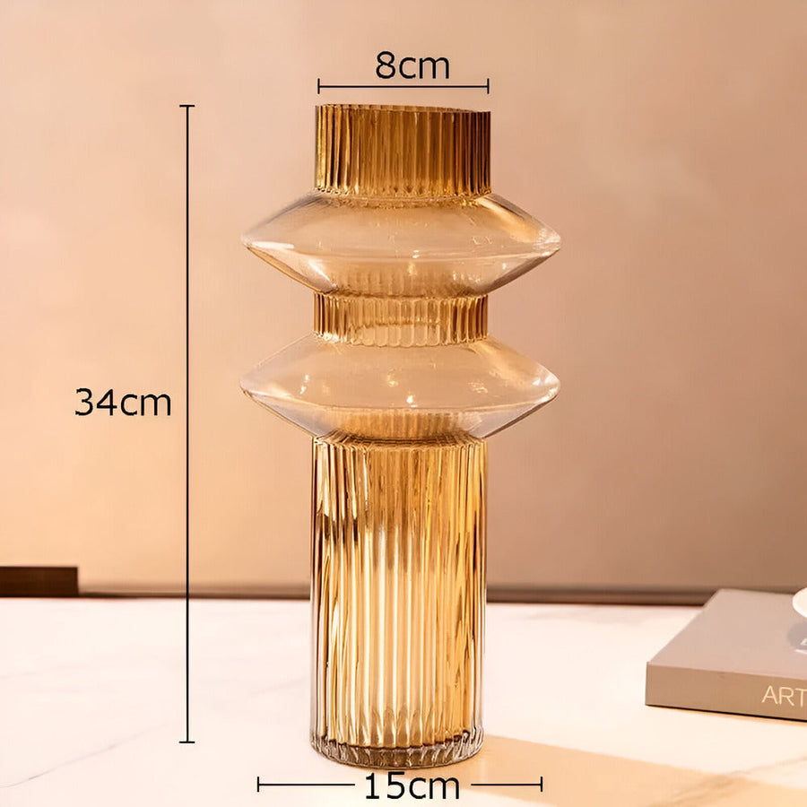 Amber Glass Vase Contemporary Decorative Accent for Living Spaces-Home Decor > Vases-casanuva-casanuva