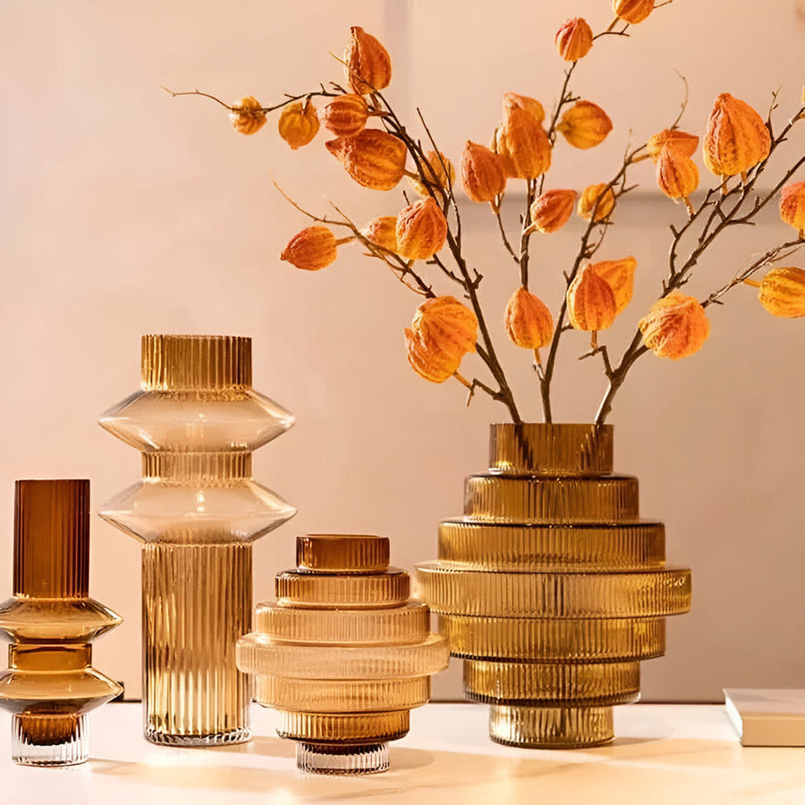 Amber Glass Vase Contemporary Decorative Accent for Living Spaces-Home Decor > Vases-casanuva-Amber-Style A Small - 21x10cm-casanuva