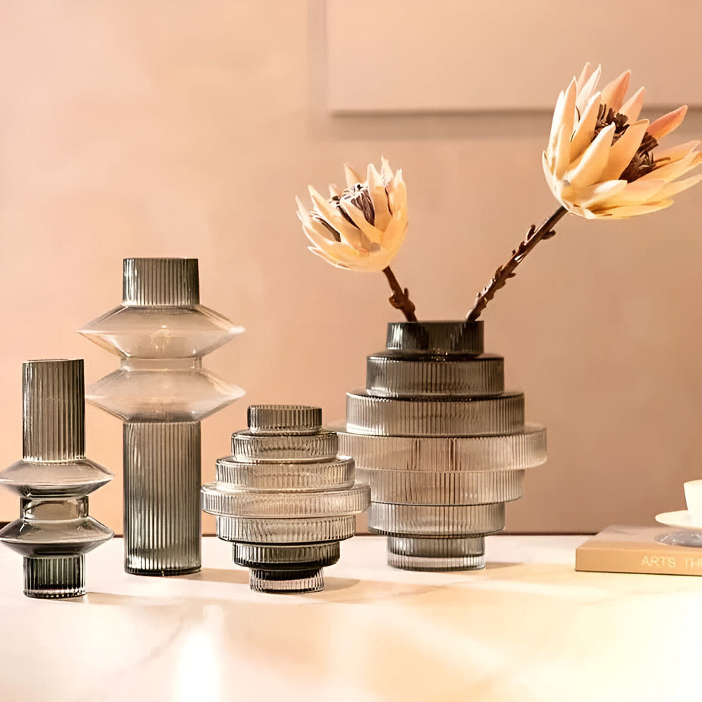 Amber Glass Vase Contemporary Decorative Accent for Living Spaces-Home Decor > Vases-casanuva-Gray-Style A Small - 21x10cm-casanuva