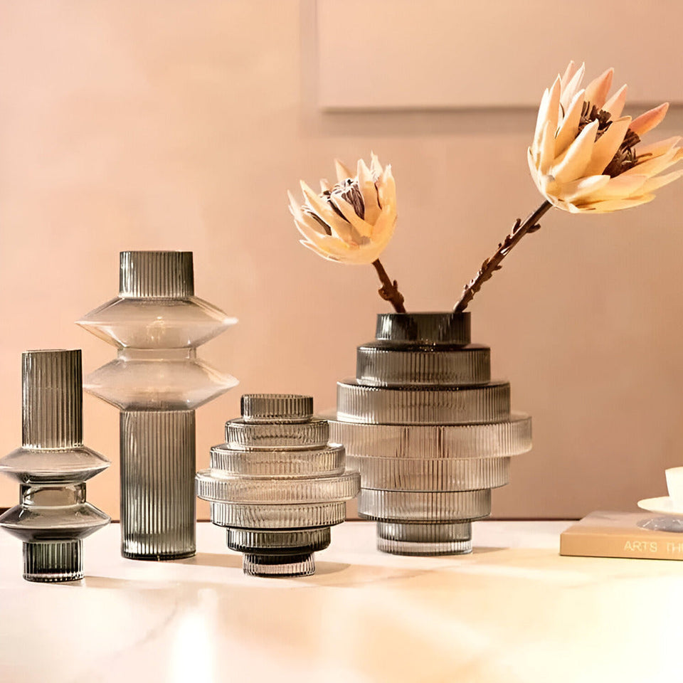 Amber Glass Vase Contemporary Decorative Accent for Living Spaces-Home Decor > Vases-casanuva-Gray-Style A Small - 21x10cm-casanuva
