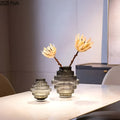 Amber Glass Vase Contemporary Decorative Accent for Living Spaces-Home Decor > Vases-casanuva-Gray-Style B Small - 17x15cm-casanuva