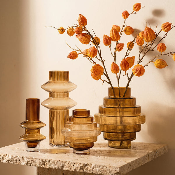 Amber Glass Vase Contemporary Decorative Accent for Living Spaces-Home Decor > Vases-casanuva-casanuva