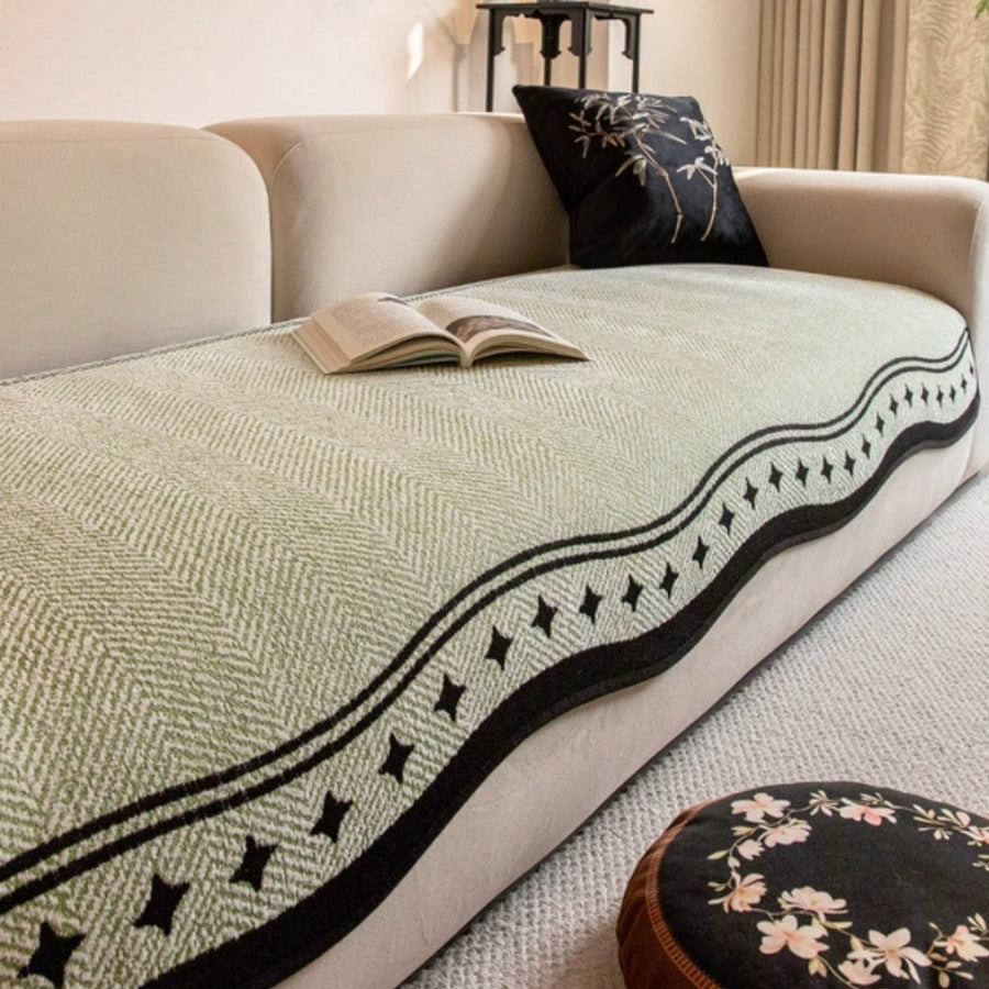 Anti Slip Sofa Cover Modern Wave Design-Covers & Textiles > Sofa Covers-casanuva-Olive Charm-35"x28"-casanuva