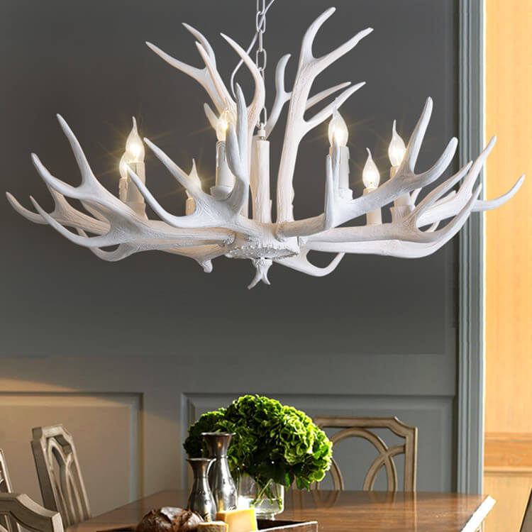 Antler Resin Country Style 6-Light Chandelier-Lighting > Chandeliers & Pendant Lights-casanuva-White-110V-120V-casanuva