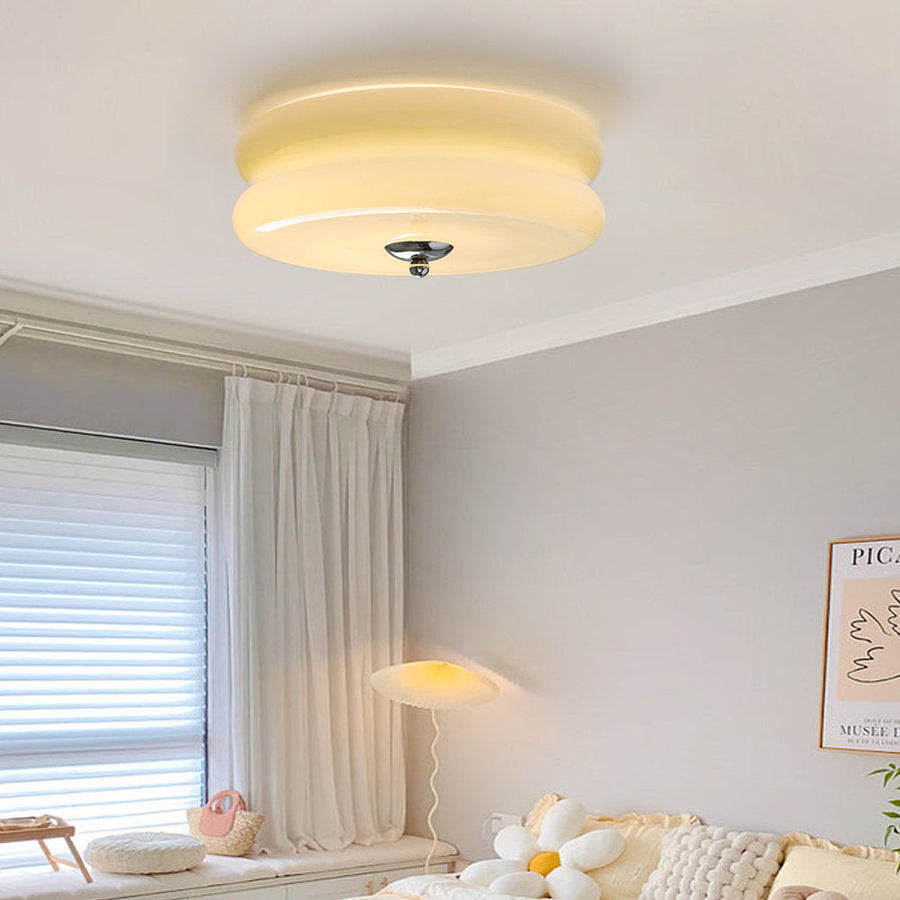 Art Deco Cream Cake Ceiling Light-Lighting > Ceiling Lights-casanuva-Beige+Chrome-32cmx13cm-casanuva