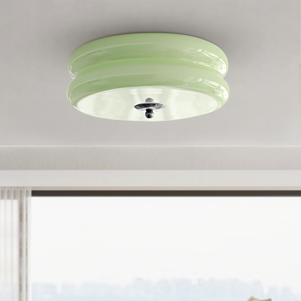 Art Deco Cream Cake Ceiling Light-Lighting > Ceiling Lights-casanuva-Green+Chrome-32cmx13cm-casanuva