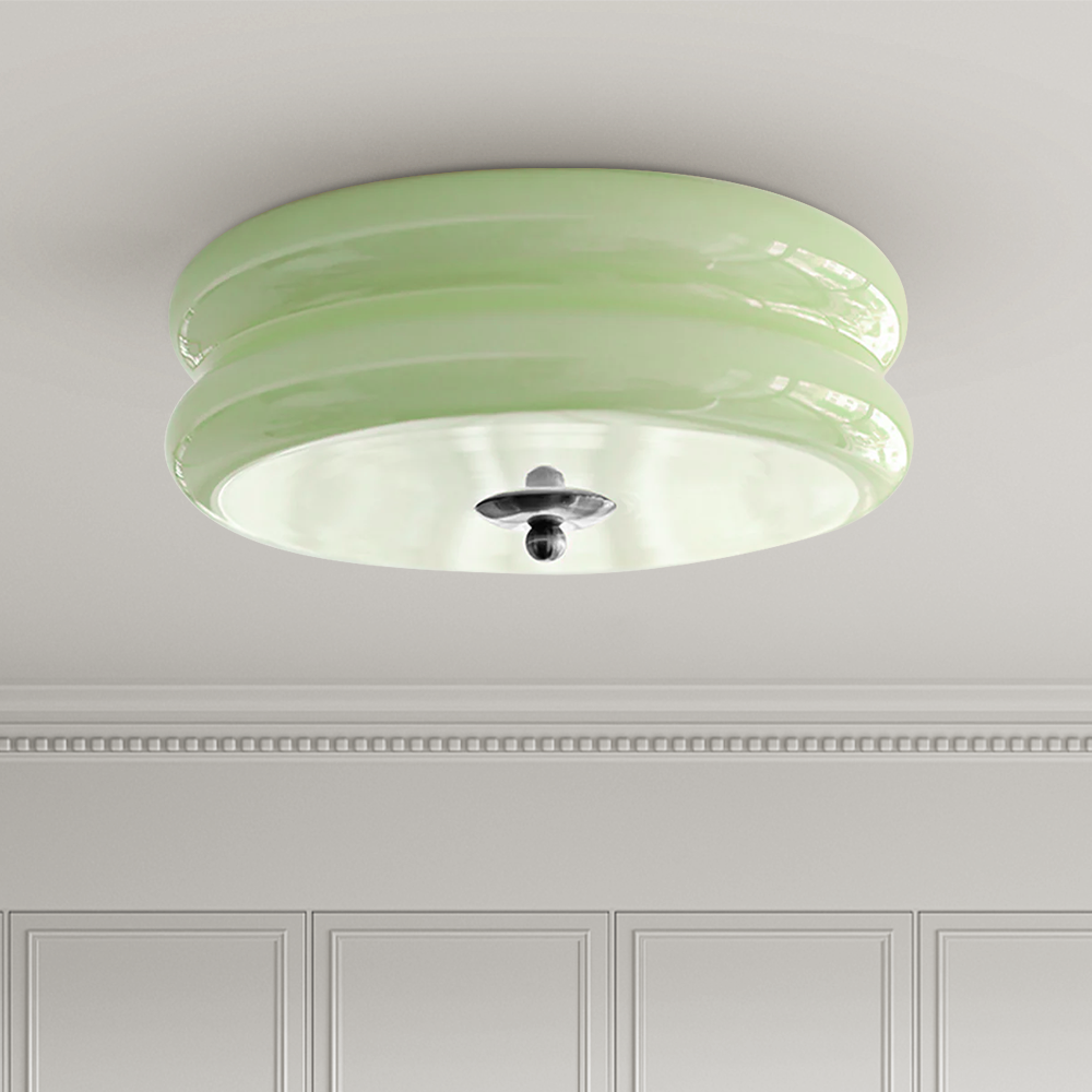 Art Deco Cream Cake Ceiling Light-Lighting > Ceiling Lights-casanuva-Green+Chrome-40cmx13cm-casanuva