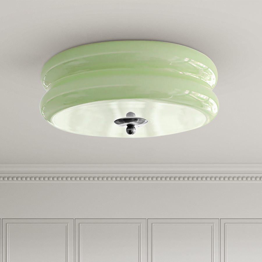 Art Deco Cream Cake Ceiling Light-Lighting > Ceiling Lights-casanuva-Green+Chrome-40cmx13cm-casanuva